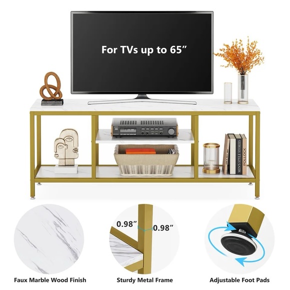 Tribesigns TV Stand, 59 Inches Gold 3-Tier TV Console for TVs Up to 65" - Picture 5 of 6